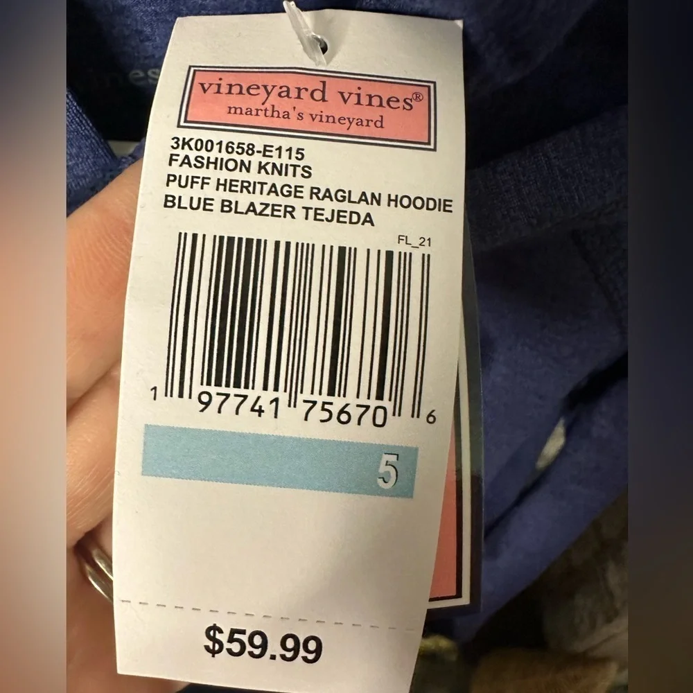 Vineyard Vines Boys Performance Hoodie Blue Graphic Logo Sweatshirt Size 5 NWT